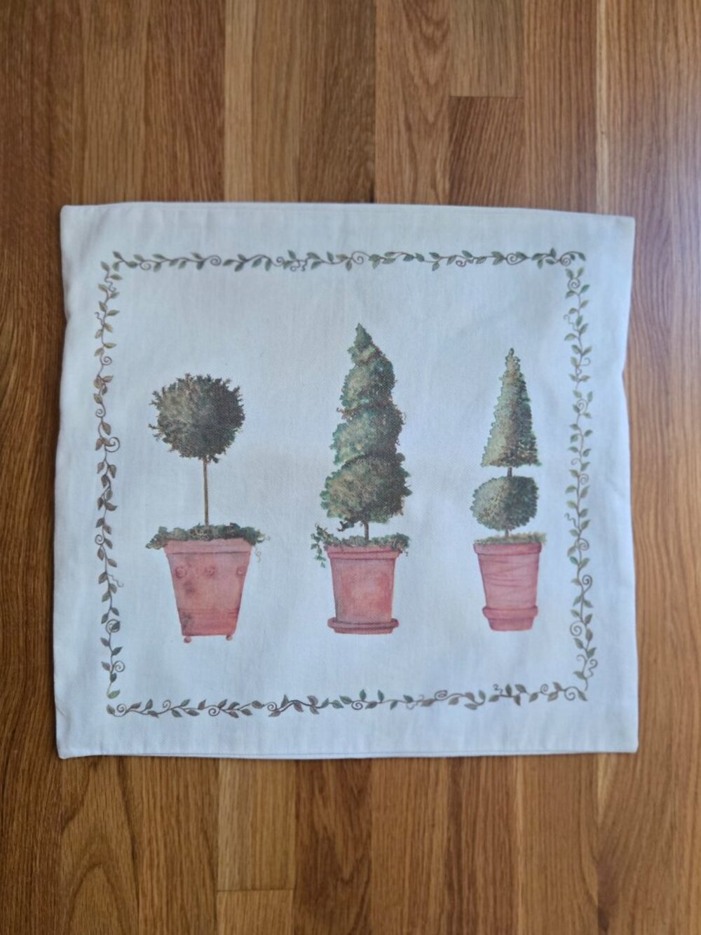 Vintage Topiary Pot Garden Pillow Cover, 17" x 16"